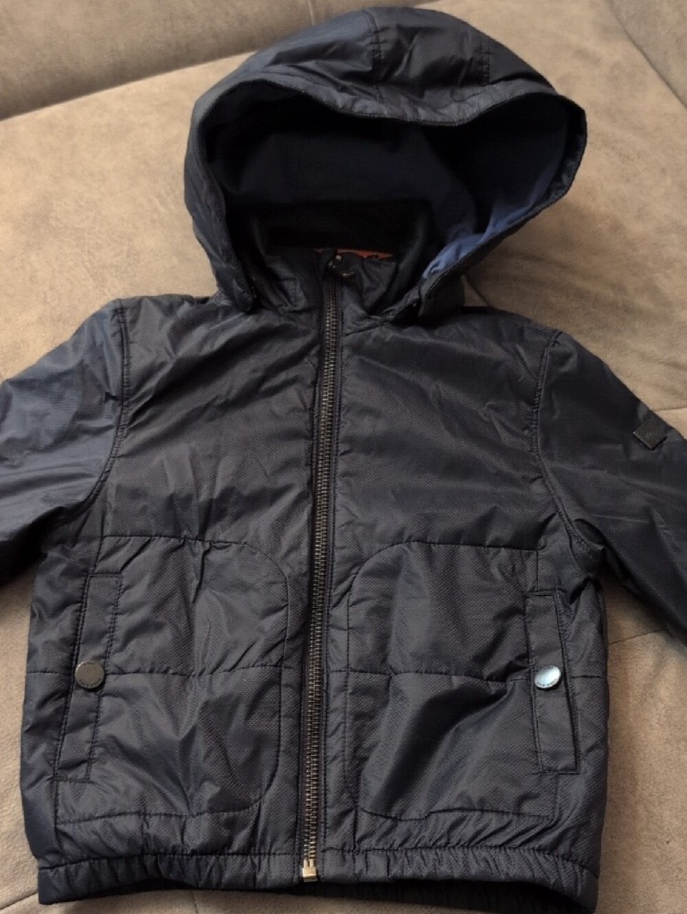 BOSS Men’s Navy Hooded Raincoat with Orange Trim